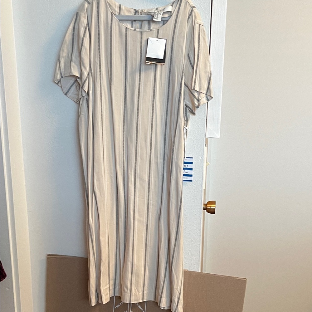 Forever 21 Cream and Gray Striped Midi Dress